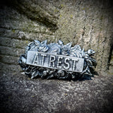 At Rest with Flowers Coffin Plaque Hand Painted 3 Inch Magnet