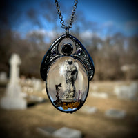 Oval Burial Plot Necklace with Black Onyx and Gunmetal Patina*Mockingbird Lane Exclusive*