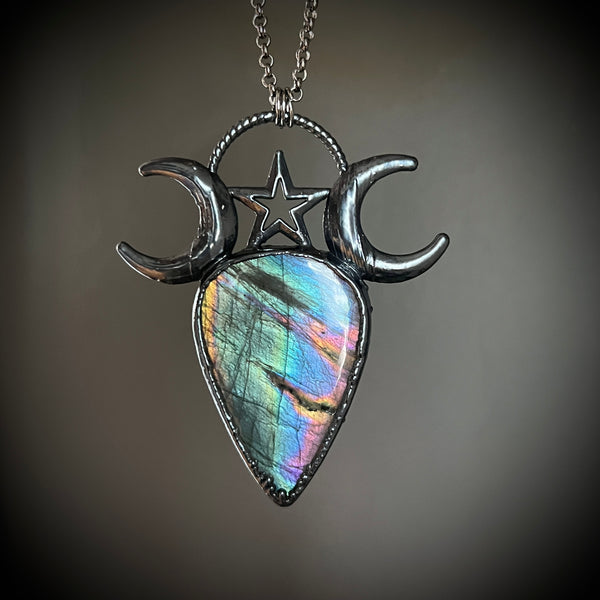Large Celestial Labradorite Necklace with Gunmetal Patina
