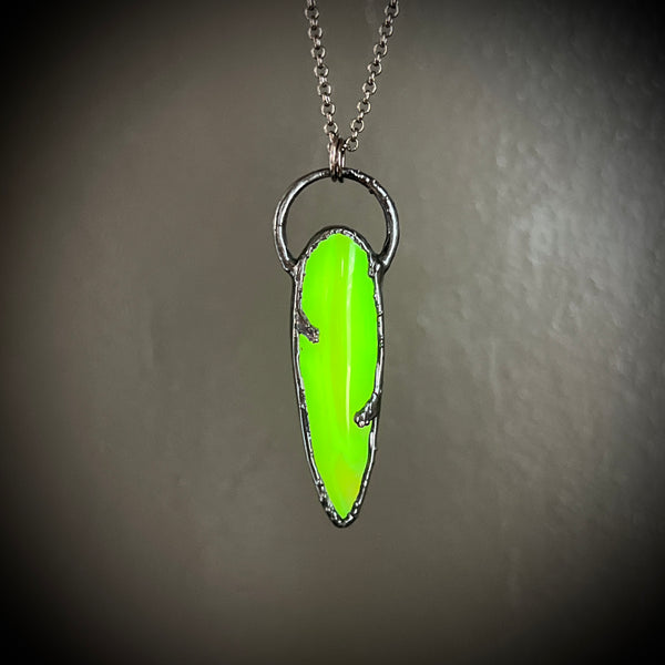 Uranium Glass Necklace with Gunmetal Patina