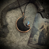 Sheen Obsidian Moon Necklace with Petroleum Quartz