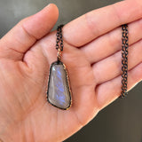 Blue Flash Peach Moonstone Copper Necklace