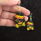 Vintage Halloween Cat Earrings with Uranium Glass