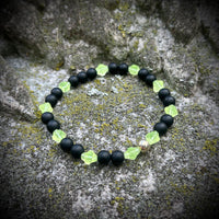 Uranium Glass and Matte Black Onyx Bracelet with Sterling Silver