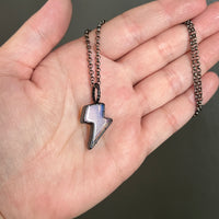 Tiny Opalite Lightning Bolt Necklace with Gunmetal Patina
