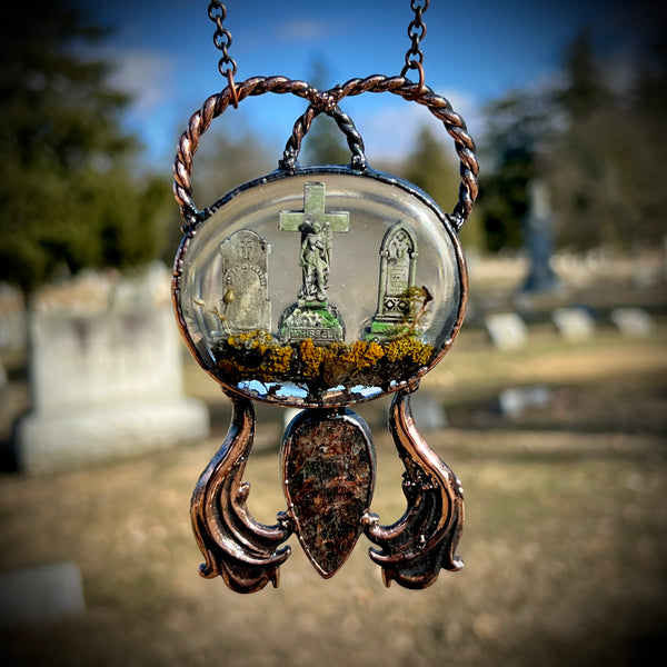 Triple Burial Plot Necklace with Moss Kyanite *Mockingbird Lane Exclusive*