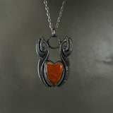 Carnelian Heart Necklace with Gunmetal Patina