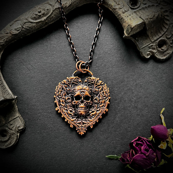 Skull Heart Copper Necklace