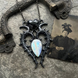 Black Onyx Heart Necklace with Rainbow Moonstone