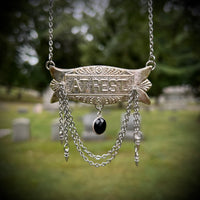 At Rest Victorian Era Coffin Escutcheon Necklace with Black Onyx