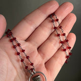 Coffin Nail Necklace with 18 Inch Garnet Rosary Chain