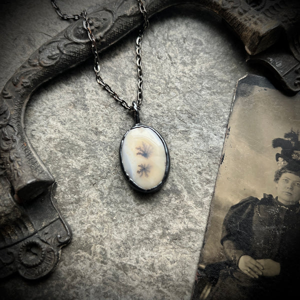 Dendritic Agate Necklace with Gunmetal Patina