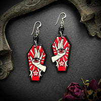 Hand and Eye Coffin Earrings with Sterling Silver and Black Onyx