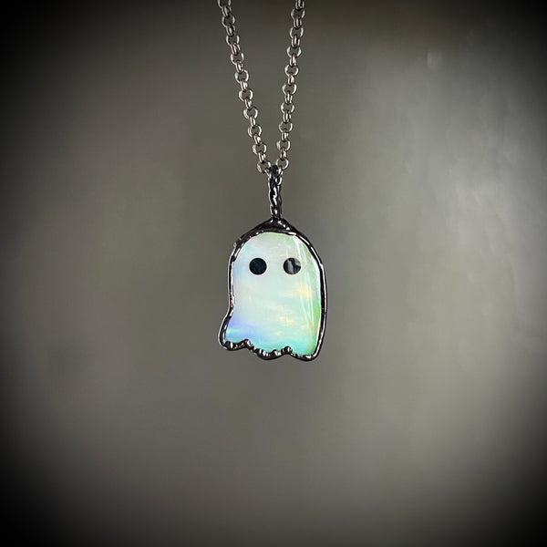 Aurora Opal Ghost Necklace with Gunmetal Patina - Glows in the Dark