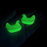 Glow in the Dark Hen Earrings with Uranium Glass
