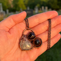 Sonoran Dendritic Rhyolite and Garnet Copper Necklace with Glass Warthog Eye