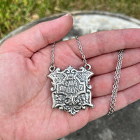 Fine Silver “Our Darling” Shield Coffin Plaque Necklace