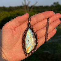 Rainbow Moonstone with Twigs Copper Necklace