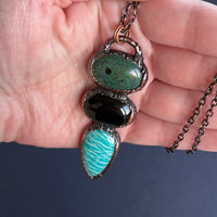 Andamooka Opal, Black Onyx, and Amazonite Necklace