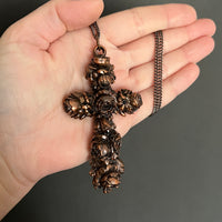 Large Floral Cross Copper Necklace
