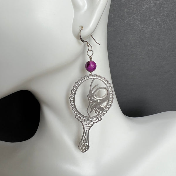Skull in the Mirror Earrings with Sugilite