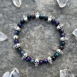 “Tie Dye” Tigers Eye Bracelet with Skull Beads