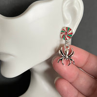 Spider and Peppermint Candy Stud Earrings