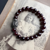 Garnet with Pewter Bat Beaded Bracelet