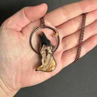 Fossil Palm Root Wolf Copper Necklace