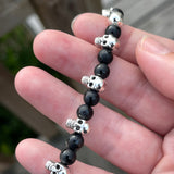 Matte and Shiny Black Onyx Bracelet with Skull Beads