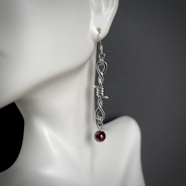 Barbed Wire Earrings with Garnet