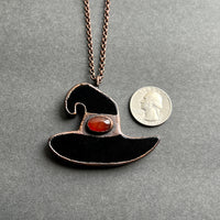Black Obsidian and Carnelian Witch Hat Copper Necklace