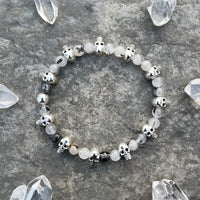 Tourmalinated Quartz Bracelet with Skull Beads