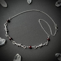 Barbed Wire Necklace with Garnet