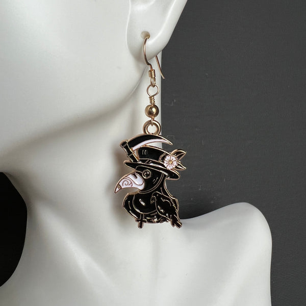 Plague Doctor and Raven Gold Filled Earrings