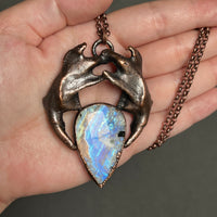 Muskrat Jaws with Rainbow Moonstone Copper Necklace