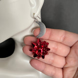 Red Holiday Bow with Crescent Moon Earrings