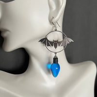 Bat with Blue Christmas Light Earrings