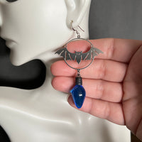 Bat with Blue Christmas Light Earrings