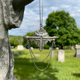 Victorian Era Coffin Escutcheon Cross Necklace with Hematite