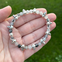 Tourmalinated Quartz Bracelet with Skull Beads