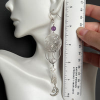 Celestial and Crystal Decorative Statement Earrings with Matte Amethyst