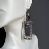 Silver Guillotine Earrings with Garnet
