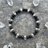 Matte and Shiny Black Onyx Bracelet with Skull Beads