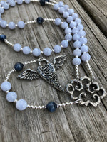 Blue Lace Agate and Kyanite with Sterling Silver and Pewter Alternative Rosary